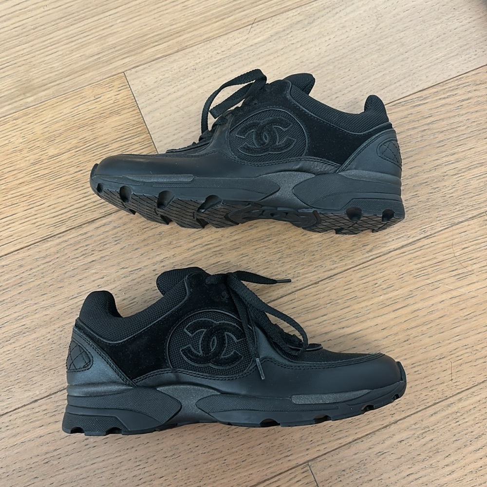 CHANEL Black Suede CC Sneakers